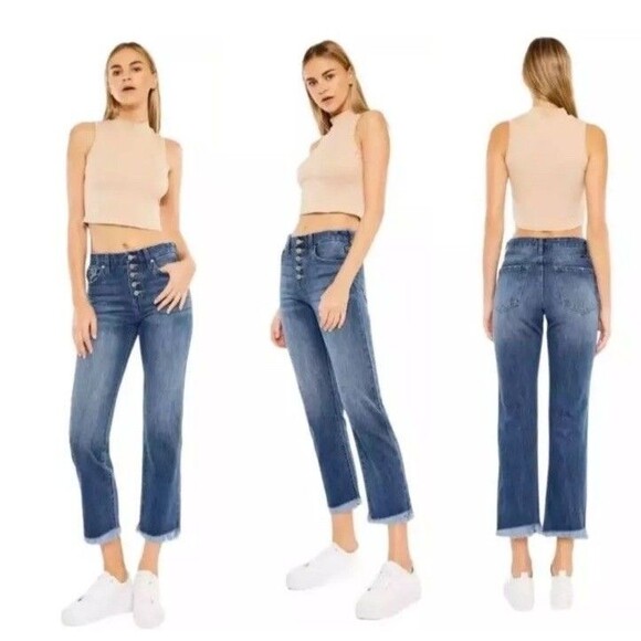 KanCan Jeans 11/29 Blue Taurus High Rise Straight Leg Button Fly Raw Hem KC7392M - Picture 1 of 7